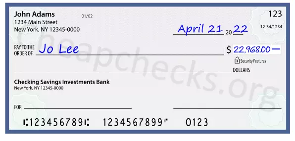 22968.00 dollars written on a check