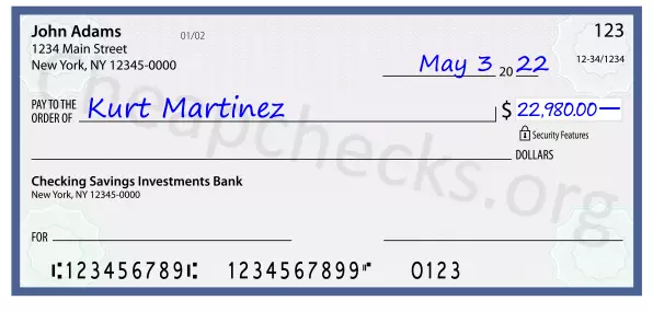 22980.00 dollars written on a check