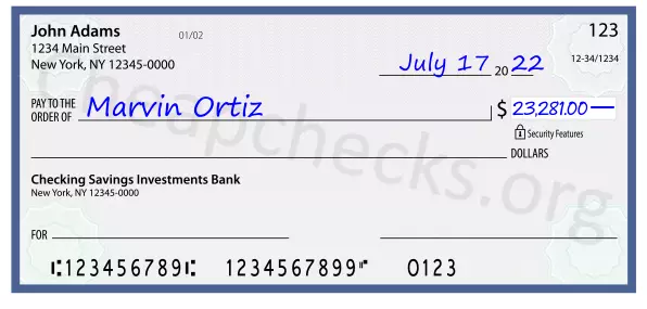 23281.00 dollars written on a check