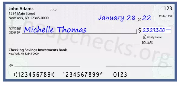 23293.00 dollars written on a check