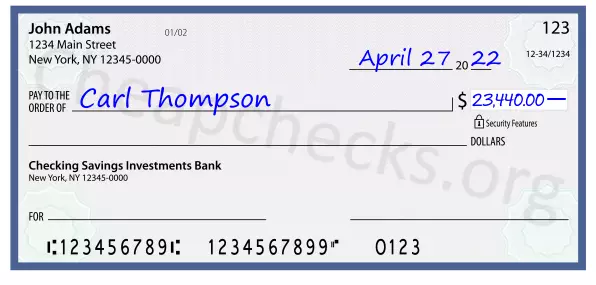 23440.00 dollars written on a check