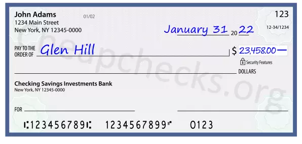 23458.00 dollars written on a check