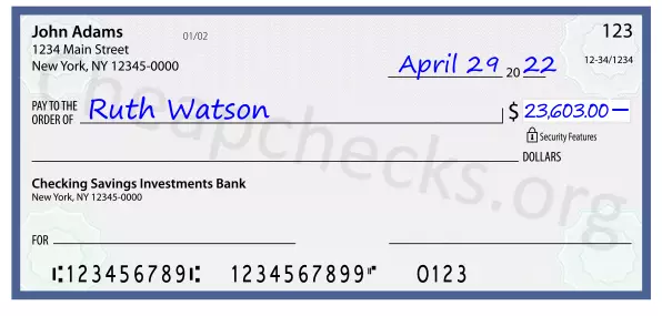 23603.00 dollars written on a check