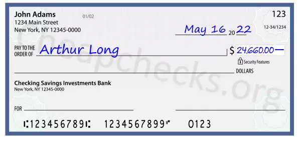24660.00 dollars written on a check