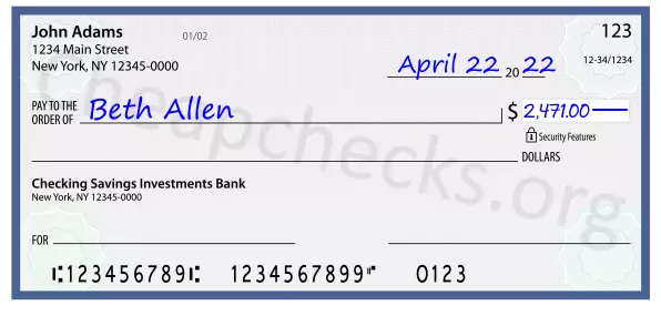 2471.00 dollars written on a check