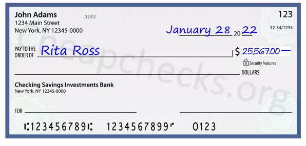 25567.00 dollars written on a check