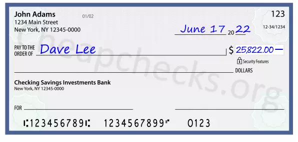 25822.00 dollars written on a check