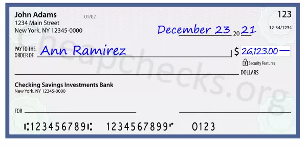 26123.00 dollars written on a check