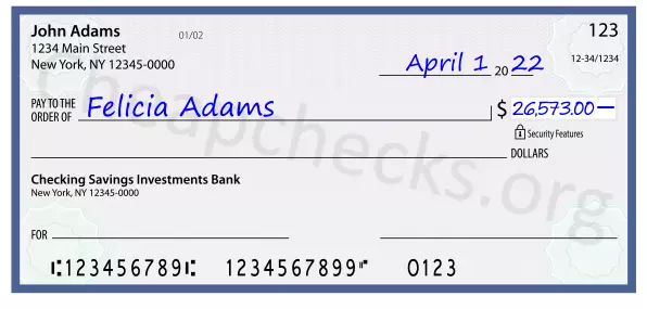 26573.00 dollars written on a check