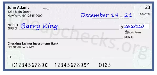 26680.00 dollars written on a check