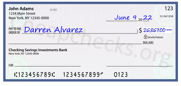 26867.00 dollars written on a check