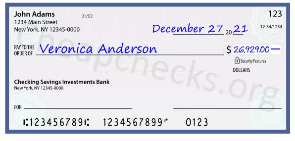 26929.00 dollars written on a check