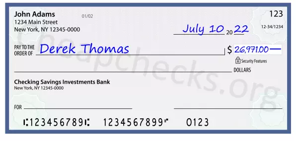 26971.00 dollars written on a check