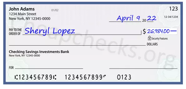 26984.00 dollars written on a check