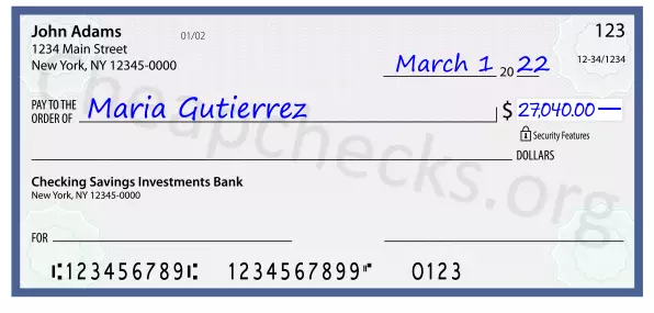 27040.00 dollars written on a check