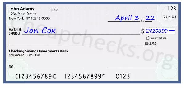 27208.00 dollars written on a check