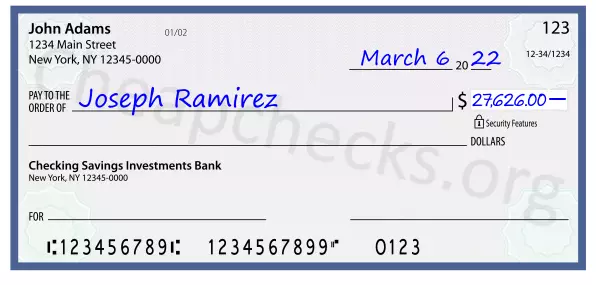 27626.00 dollars written on a check