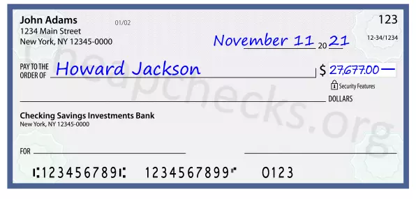 27677.00 dollars written on a check