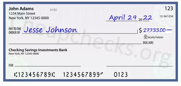 27733.00 dollars written on a check
