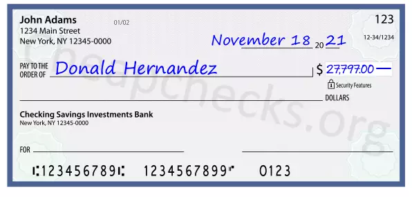 27797.00 dollars written on a check