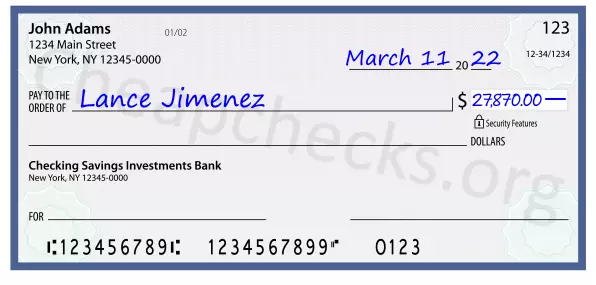 27870.00 dollars written on a check