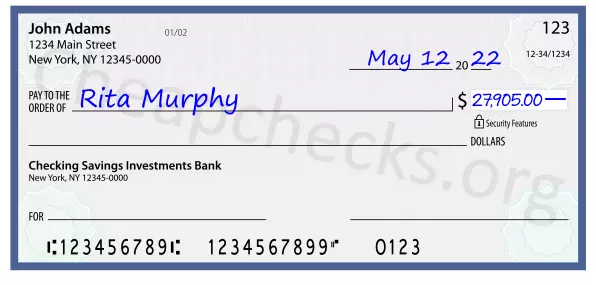 27905.00 dollars written on a check