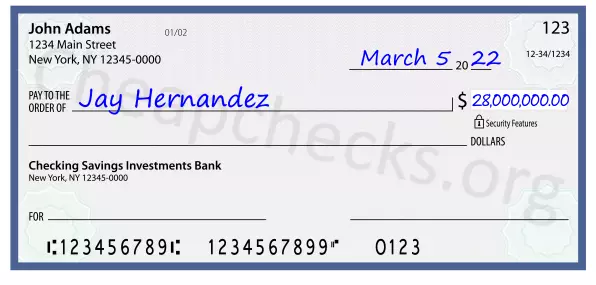 28000000.00 dollars written on a check