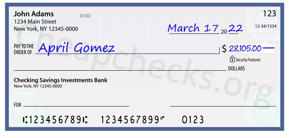 28105.00 dollars written on a check