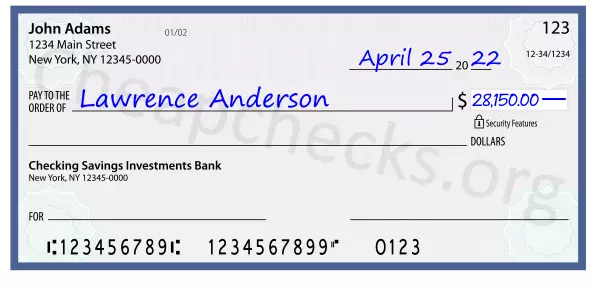 28150.00 dollars written on a check