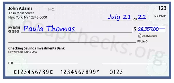 28357.00 dollars written on a check