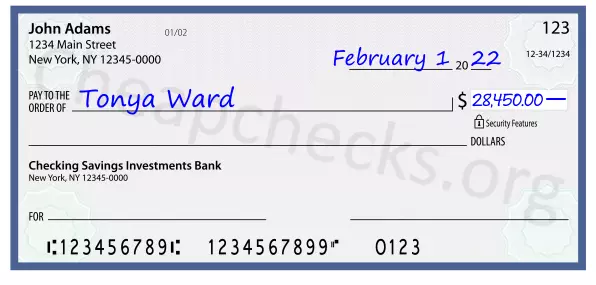 28450.00 dollars written on a check