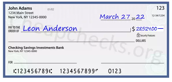 28524.00 dollars written on a check