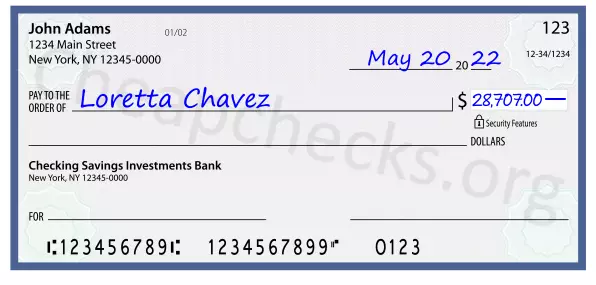 28707.00 dollars written on a check