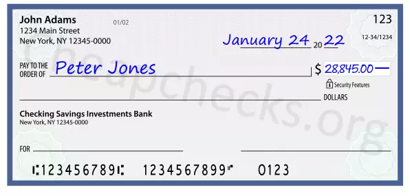 28845.00 dollars written on a check