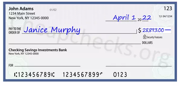 28893.00 dollars written on a check