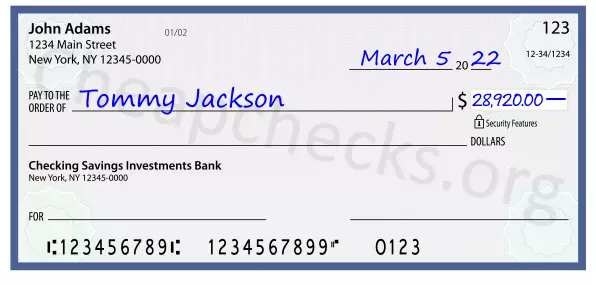 28920.00 dollars written on a check