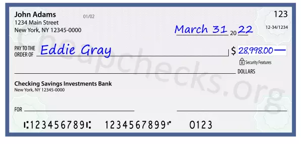 28998.00 dollars written on a check