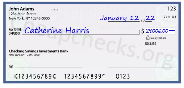 29006.00 dollars written on a check