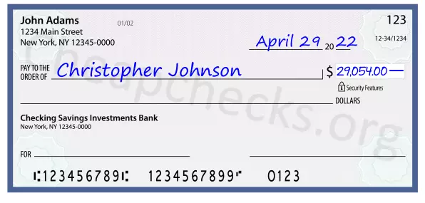 29054.00 dollars written on a check