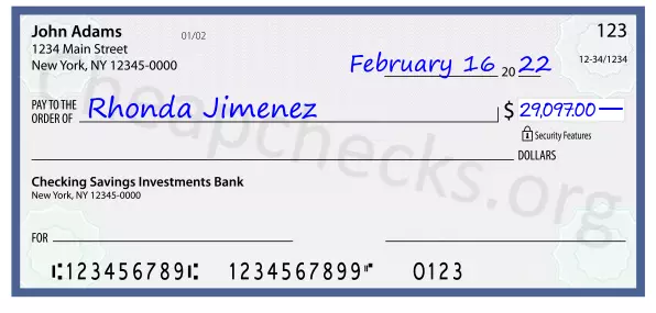 29097.00 dollars written on a check