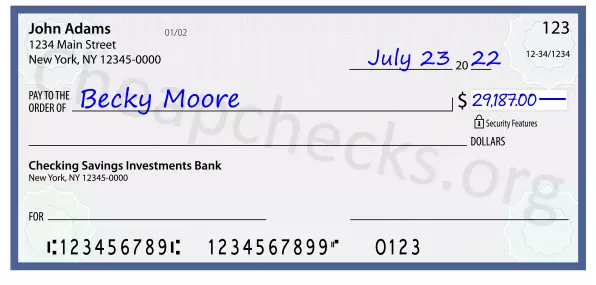 29187.00 dollars written on a check