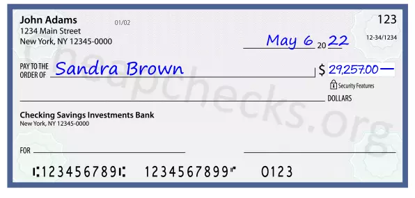 29257.00 dollars written on a check