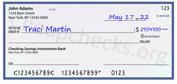 29547.00 dollars written on a check