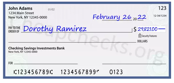 29821.00 dollars written on a check