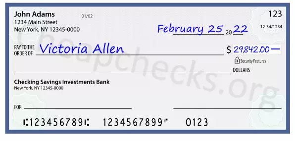 29842.00 dollars written on a check