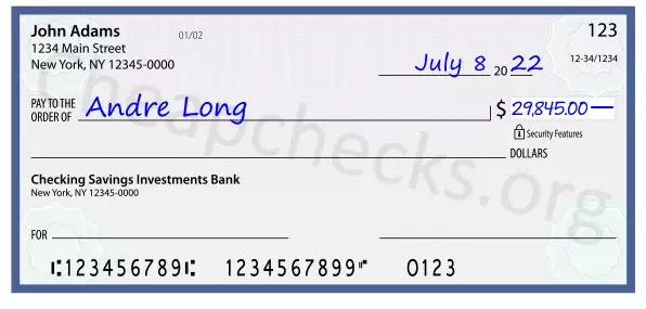 29845.00 dollars written on a check