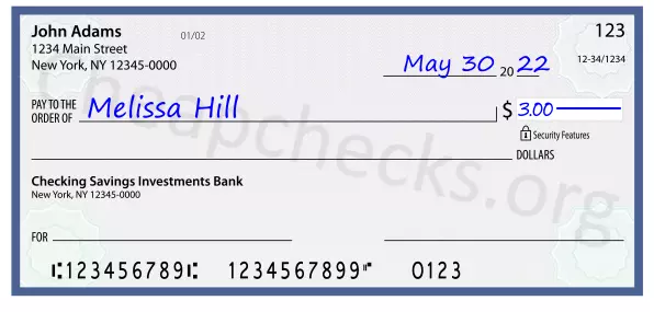 3.00 dollars written on a check