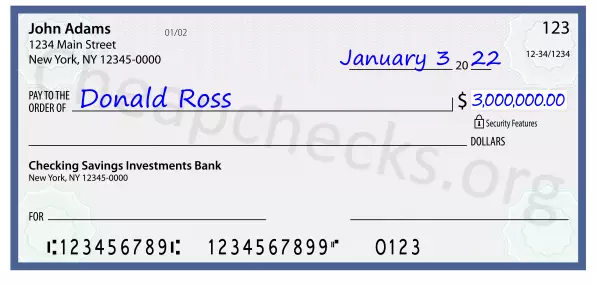 3000000.00 dollars written on a check