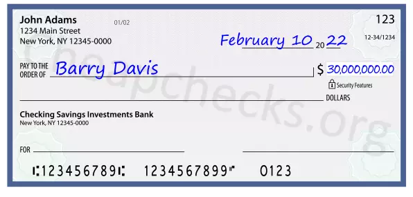 30000000.00 dollars written on a check