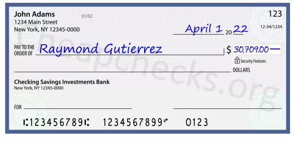 30709.00 dollars written on a check